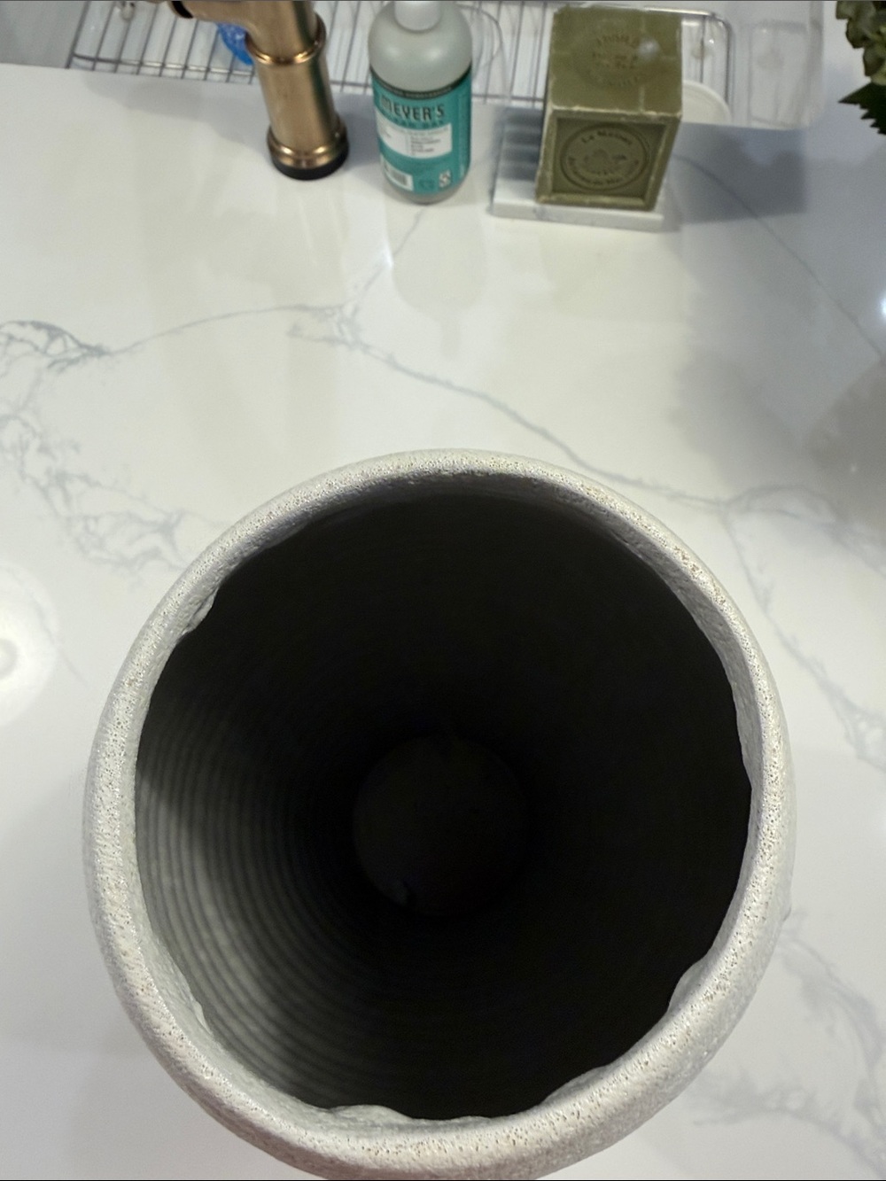 Crate&Barrel Ribbed Light Gray Ceramic Vase - Picture 3 of 5